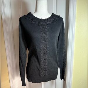NEW YORK and COMPANY 7th Avenue Sweater, black lace scoop neck, XL